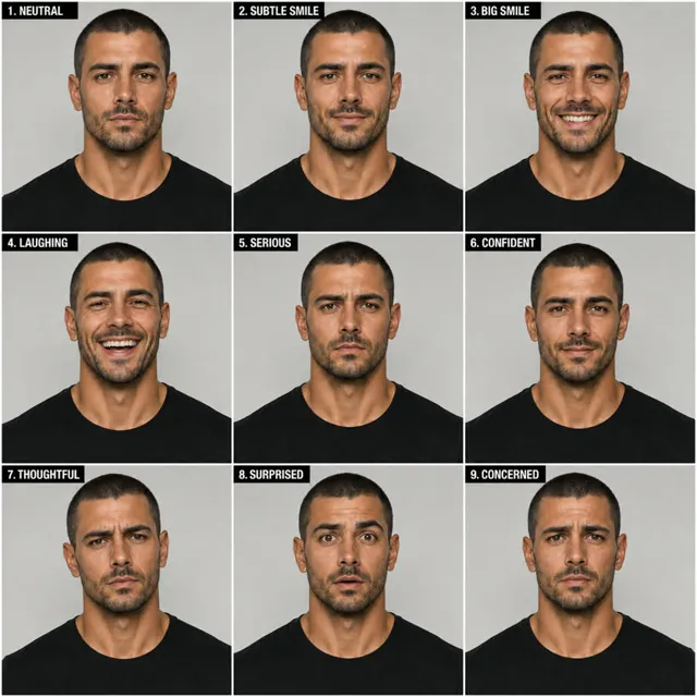 Ficha de rostos do personagem